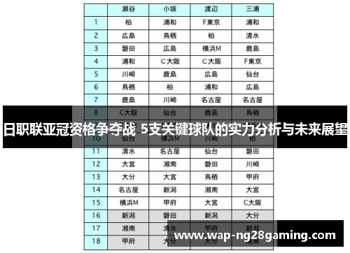 日职联亚冠资格争夺战 5支关键球队的实力分析与未来展望